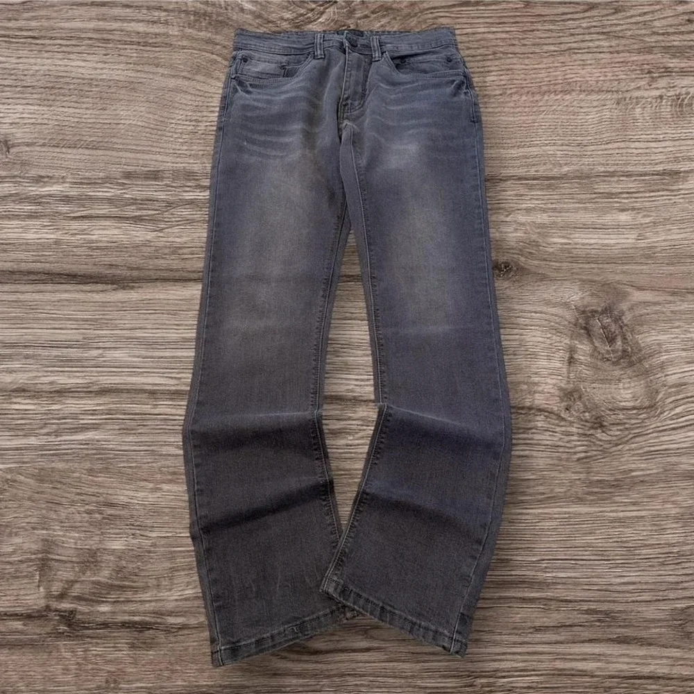 Y2K Grunge Slim Fit Stacked Gray Wash Jeans (30x30)